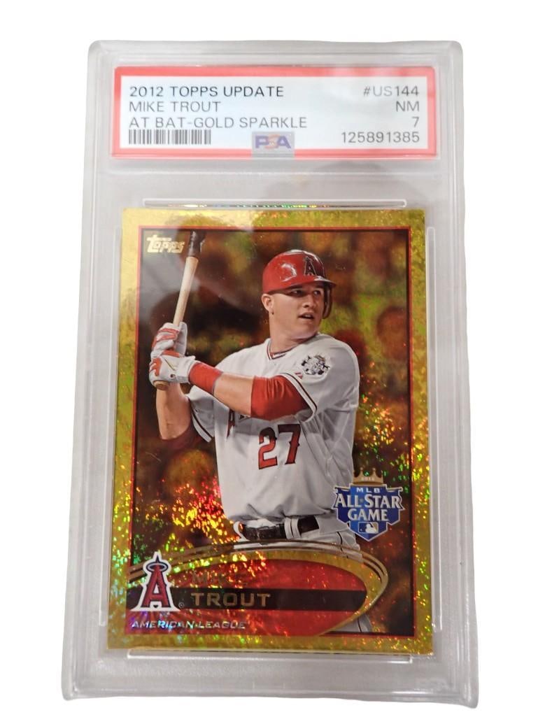 2012 Topps Update Mike Trout At Bat-Gold Sparkle #US144 PSA Graded 7 NM Baseball Card (1 of 6)