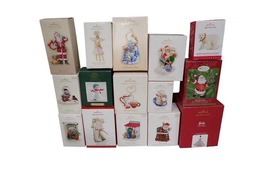 Lot of Hallmark Keepsake Ornaments incl Father Christmas, Barbie, Polar Bears, Santa Claus, Snowma (1 of 8)