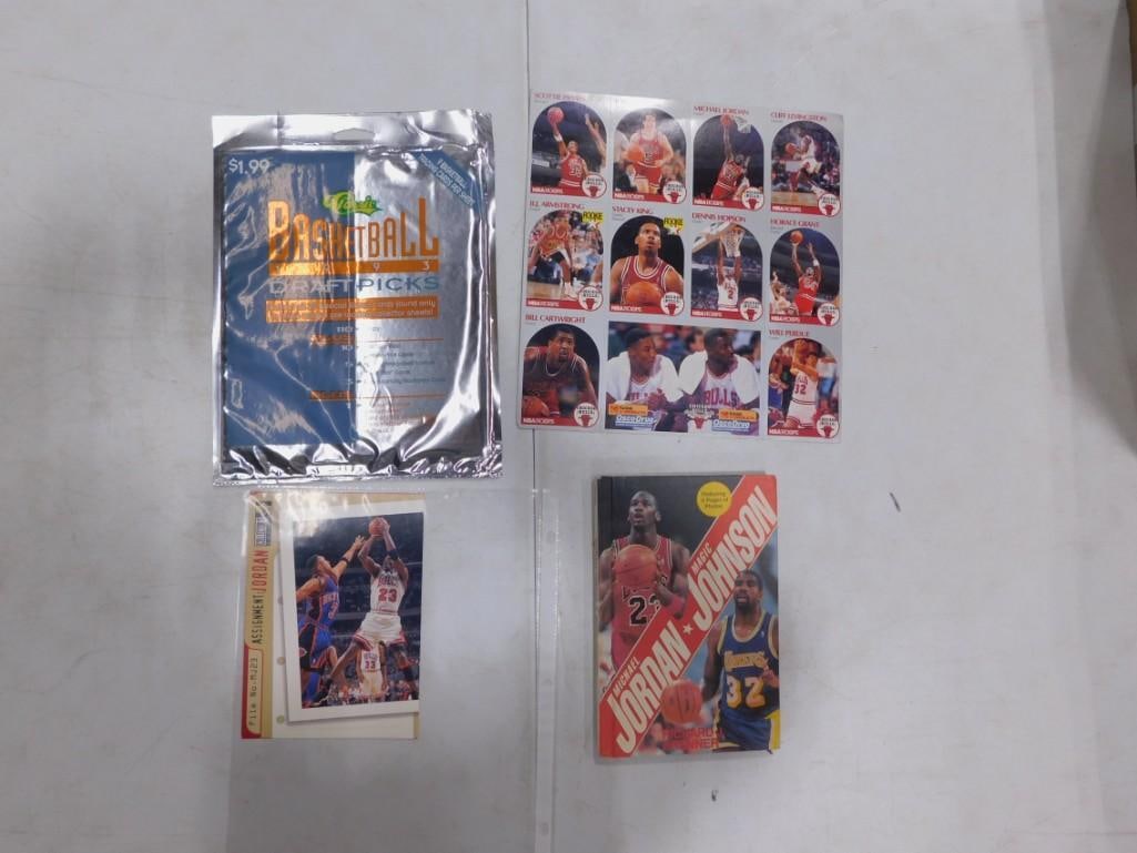 Chicago Bulls / Michael Jordan Lot including Basketball Cards, Jordan and Magic Johnson Book, Draft (1 of 4)