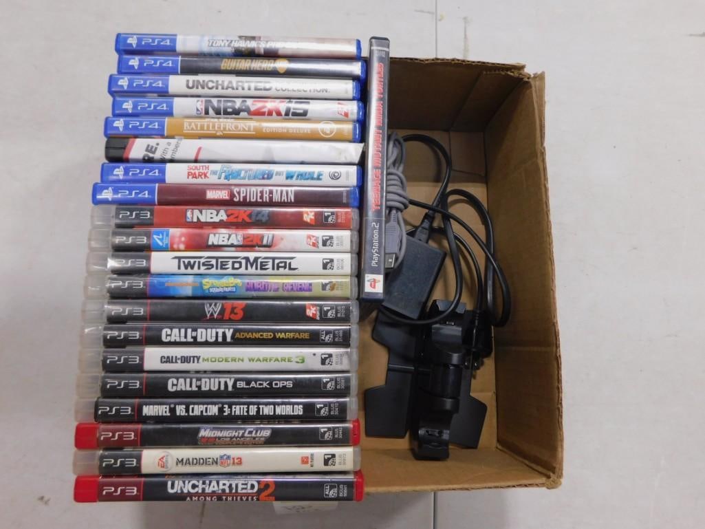 Sony Playstation 2 3 and 4 Games, cords, etc. Including South park, Star Wars Battlefront, Twisty Me (1 of 4)