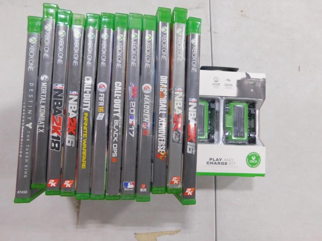 Microsoft XBox One Games and Play and Charge Kit.  Including Mortal Kombat X, NBA2K18, Call of Duty (1 of 4)