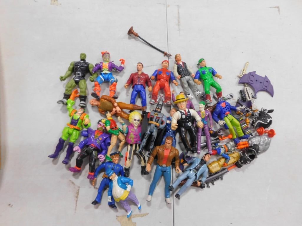 Large Lot of Assorted Action Figures including Batman and Robin, Arnold Schwarzenegger, Toxic Crusad (1 of 4)