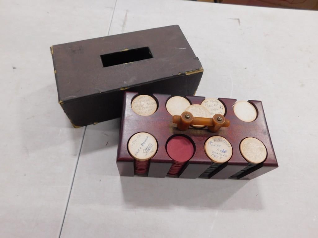 Lot of Vintage Poker Chips with a case: Lot of Vintage Poker Chips with a case All pictures are considered part of the description and should be examined carefully by bidders. Live Auctioneers is now offering Live Shipping through them. Thi