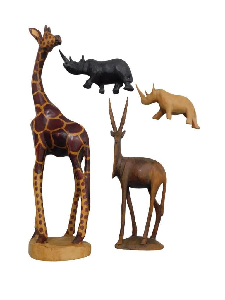 Lot of Wood carved Animals, etc. Including Rhino, Giraffe, Gazelle, etc (1 of 5)