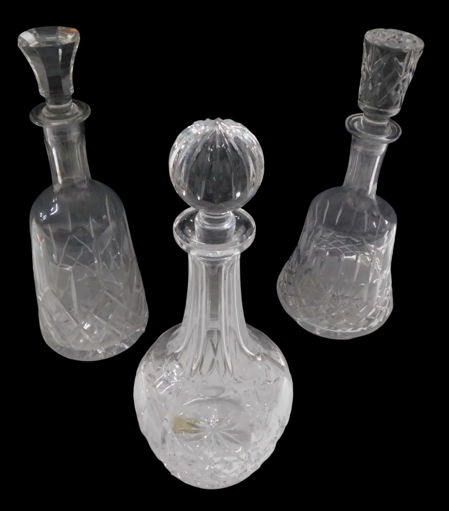 3 Crystal Decanter Bottles: 3 Crystal Decanter Bottles All pictures are considered part of the description and should be examined carefully by bidders. Live Auctioneers is now offering Live Shipping through them. This is an opti