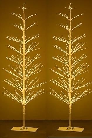 Pair of New in Box Leruckdite Indoor Outdoor Cherry Blossom 6ft 208 Light Adjustable Trees for: Pair of New in Box Leruckdite Indoor Outdoor Cherry Blossom 6ft 208 Light Adjustable Trees with purple lights - perfect for Halloween or other events. Should look similar to the first picture. E