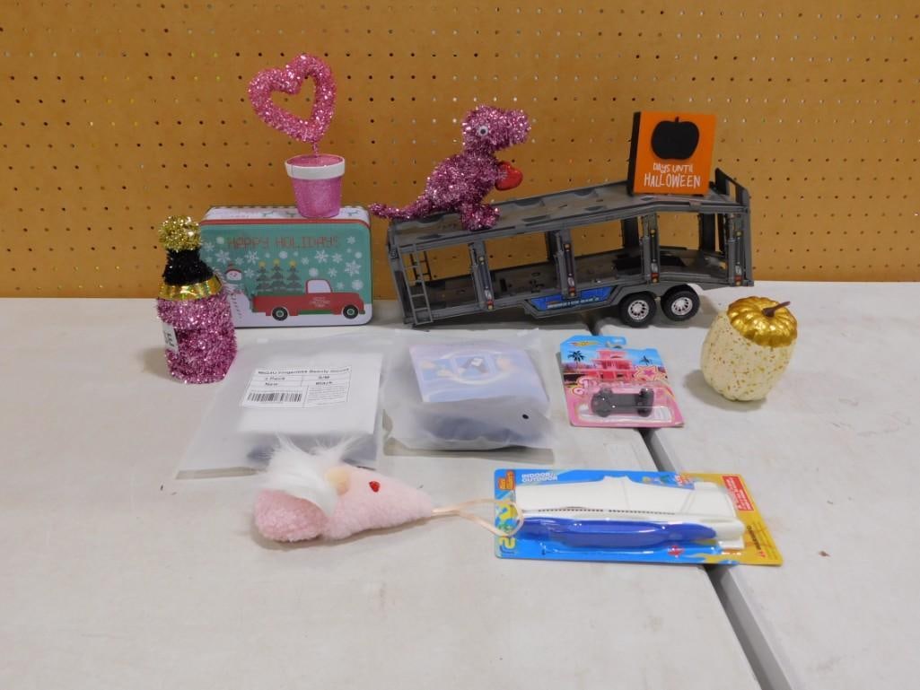 Misc. Lot including Hot Wheels Barbie Car New in Package, Holiday Decor, Fingerless Beauty Gloves, (1 of 6)
