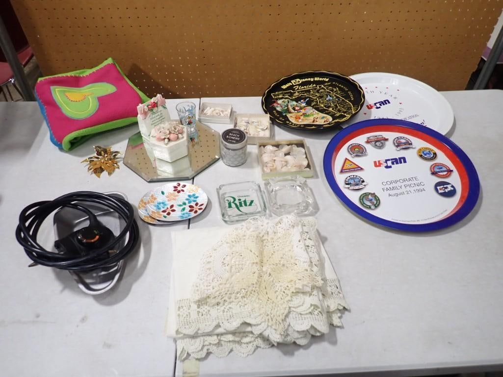 Misc. lot including Walt Disney World Florida Plate, Chateau Ritz Ashtray, Decor, etc.: Misc. lot including Walt Disney World Florida Plate, Chateau Ritz Ashtray, Decor, etc. All pictures are considered part of the description and should be examined carefully by bidders. Live Auctioneers
