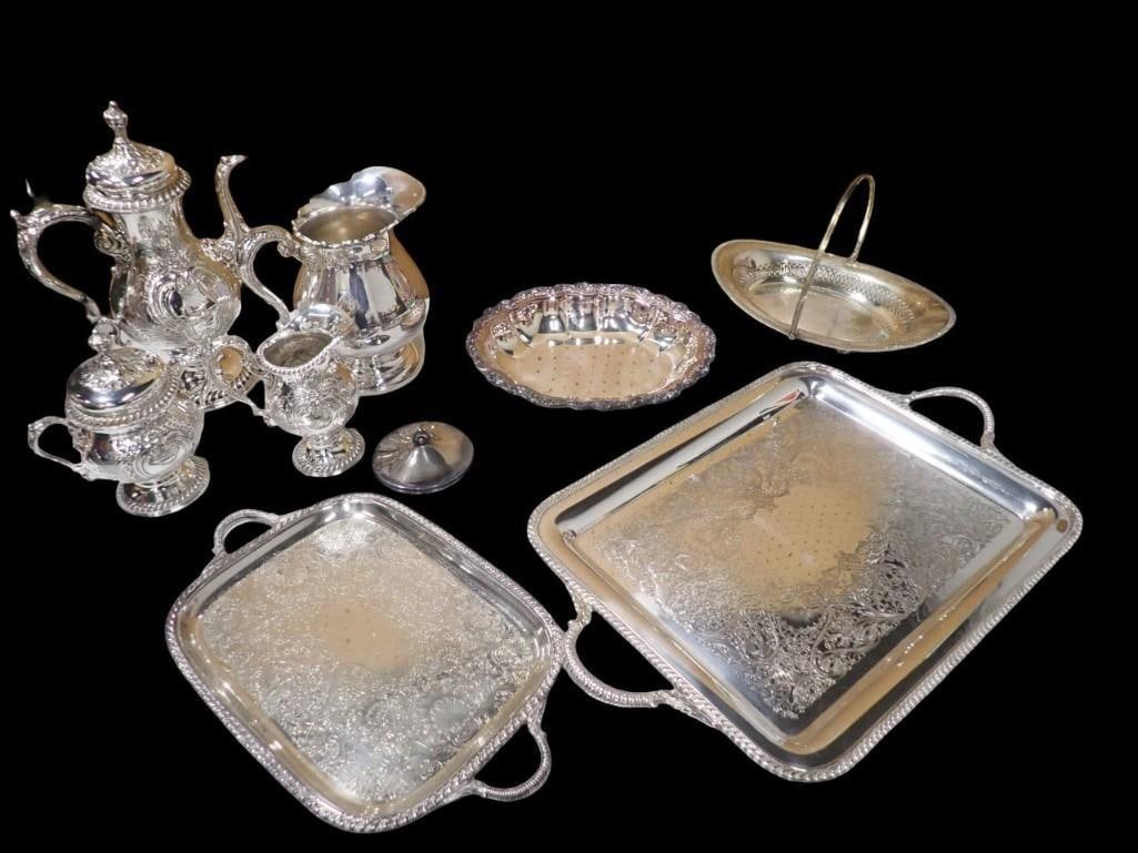 Large Silver Plate Lot including Trays, Pitchers, Creamer, Sugar, etc. (1 of 10)