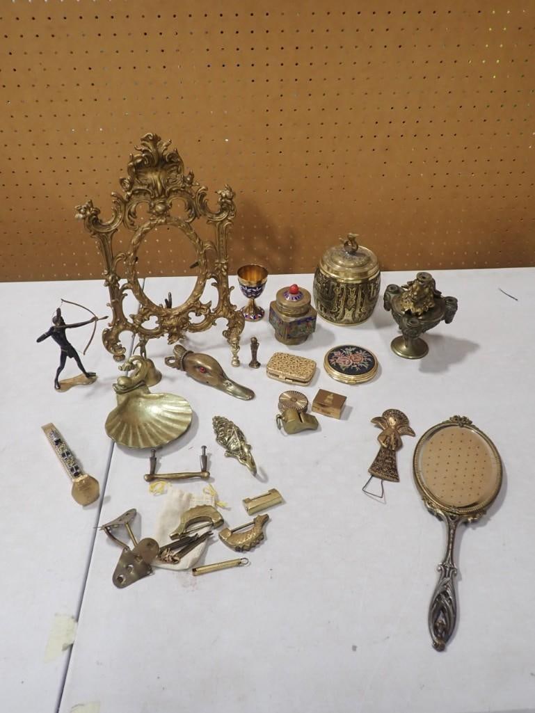 Lot of Vintage Brass and other metal, etc. Including mirror, Trinkets, Powder Boxes, Figures, etc. (1 of 8)