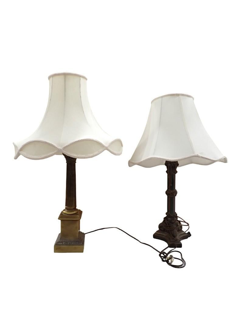 2 Table Lamps with Shades: 2 Table Lamps with Shades. These do NOT match. All pictures are considered part of the description and should be examined carefully by bidders. Live Auctioneers is now offering Live Shipping t