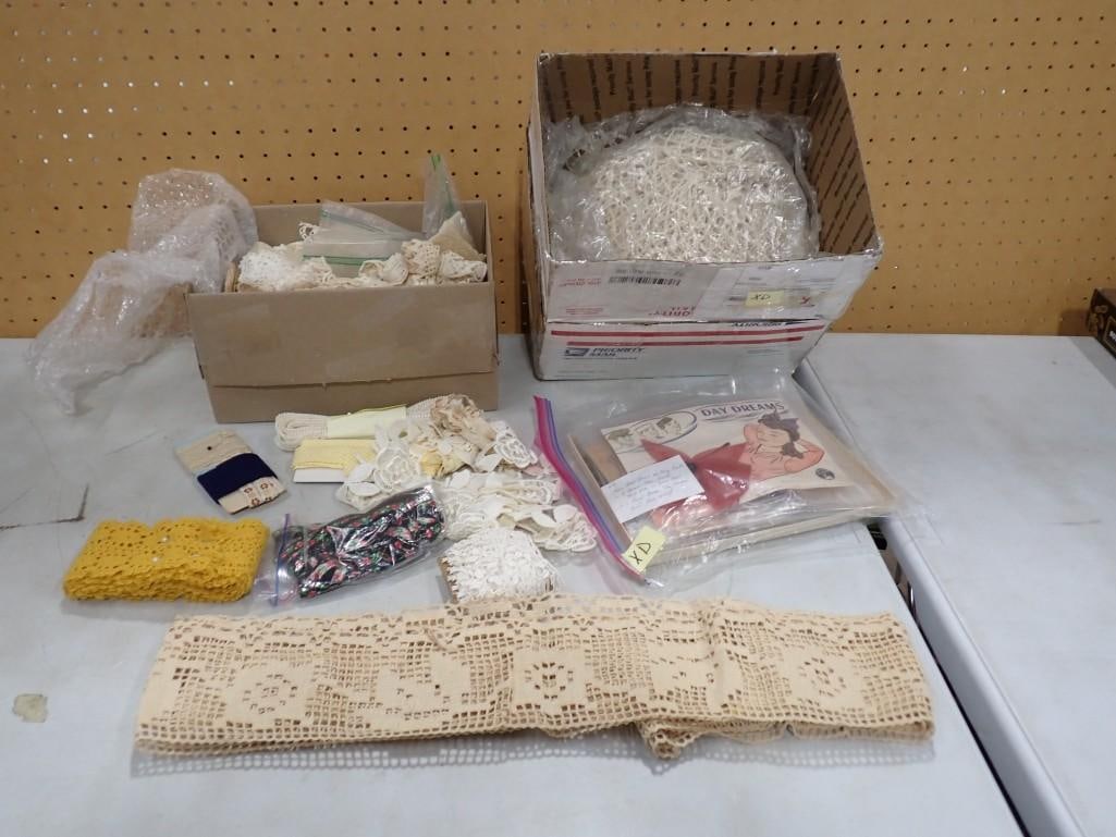 Textile / Fabric Lot, etc. Including Antique and Vintage Lace, 8 hair bows from the 1940's, etc. (1 of 13)