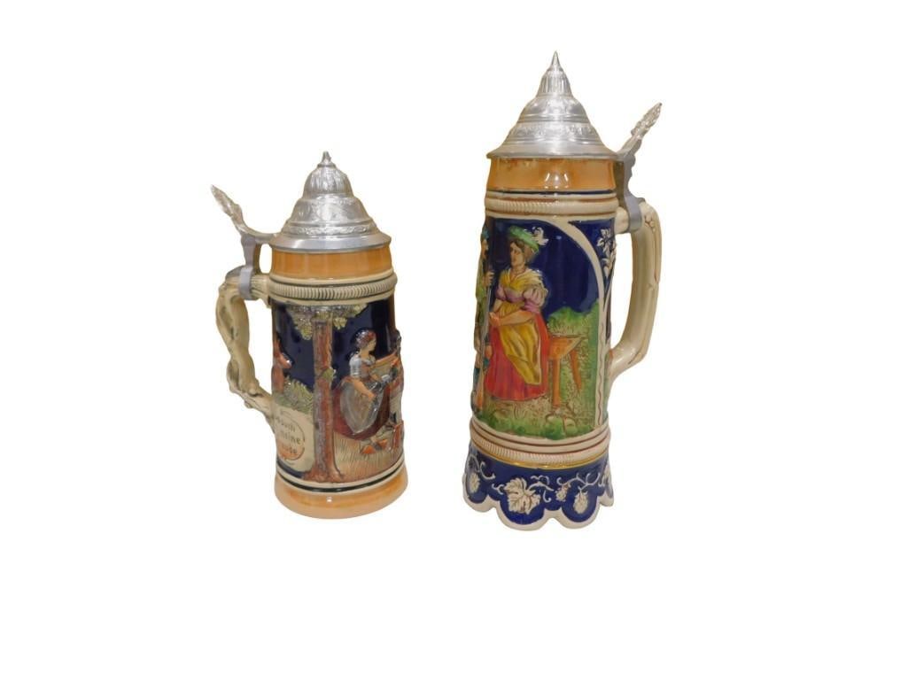 Two Vintage German Beer Steins including Musical Frohlicher Wanderer and Original Hewalt (1 of 5)