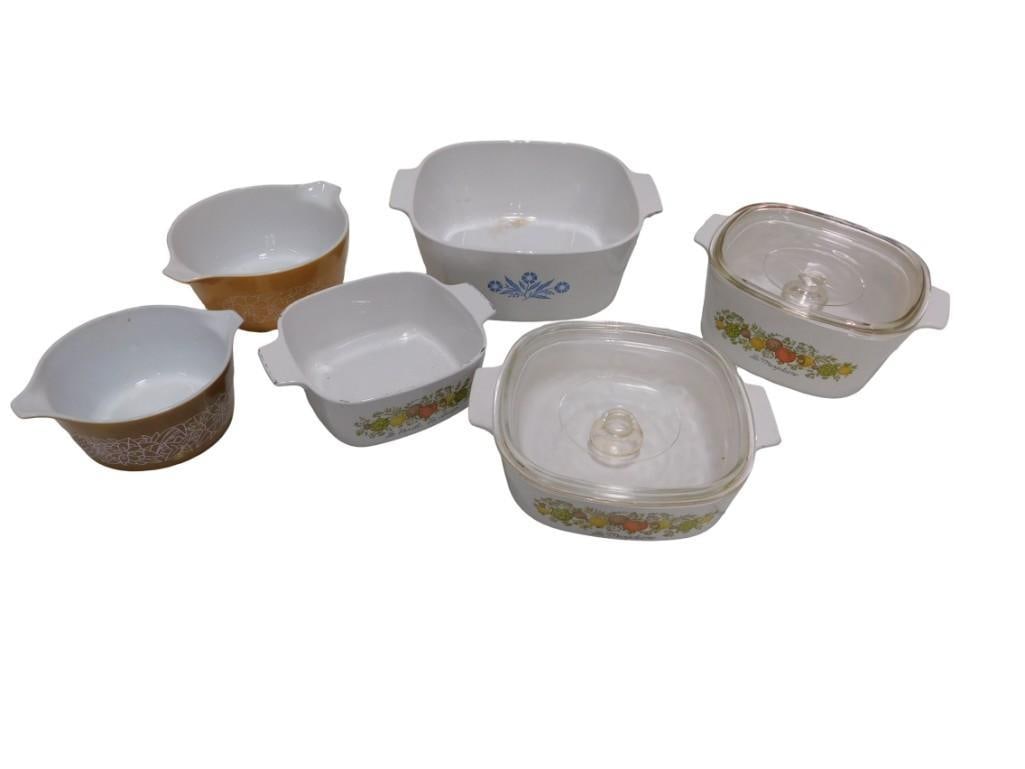 Corningware Spice of Life and Pyrex Woodland Pattern Casserole Dishes: Corningware Spice of Life and Pyrex Woodland Pattern Casserole Dishes All pictures are considered part of the description and should be examined carefully by bidders. Live Auctioneers is now offering