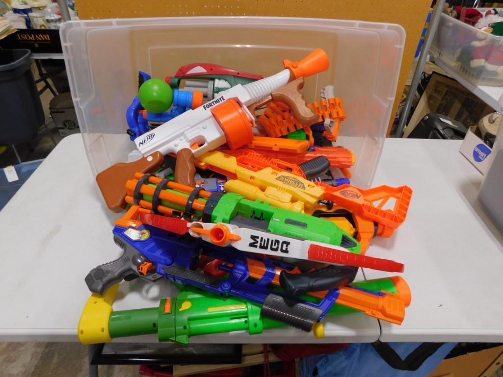 Large Bin full of assorted Toy Guns including Nerf, Fortnite, etc (1 of 4)