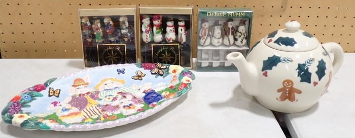 Winter / Christmas Lot including Gingerbread Man Tea Kettle, Christopher Radko Bunny Platter, Snowma
