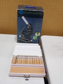 450X University Microscope with some slides
