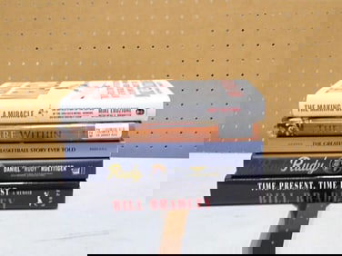 Lot of Autographed Sports Books including Bill Bradley, Daniel "Rudy" Ruettiger, Greg Guffey, Mike E