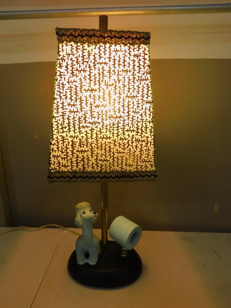 Vintage 1950's Du Barry MCM Blue Poodle Lamp - it works! Roughly 22" Tall including Lamp Shade (1 of 11)