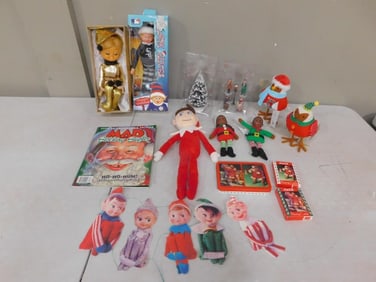 Vintage & Modern Christmas Knee Hugger Elves, Ornaments, Lemax, etc. Lot