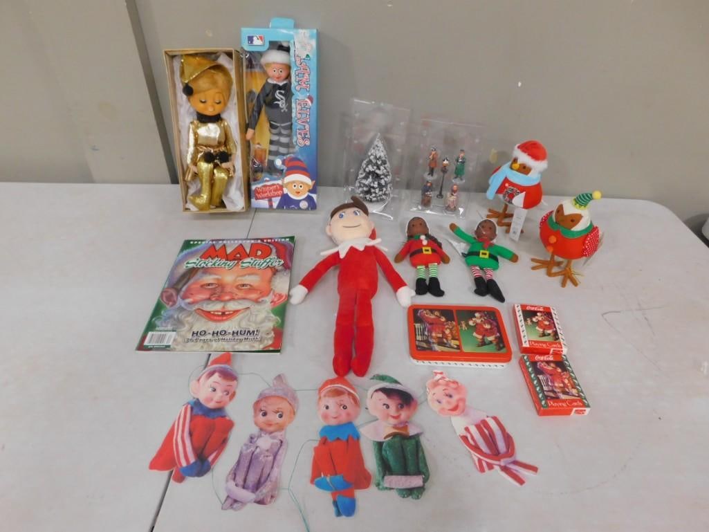 Vintage & Modern Christmas Knee Hugger Elves, Ornaments, Lemax, etc. Lot (1 of 8)