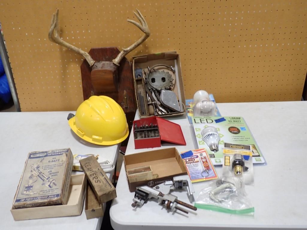 Misc. Lot including Tools, Decorative Mount, Lights, Clamps, Drill bit sharpener, etc (1 of 6)