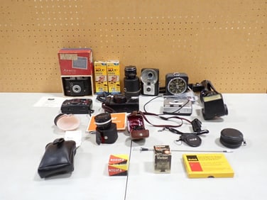 Camera Lot including Vintage, Accessories, Kodak, Vivitar, Film, Ansco, etc