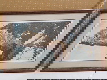 Framed Pencil Signed Print Alan Sakhavarz "Out on a Limb" Measures roughly 26x41"