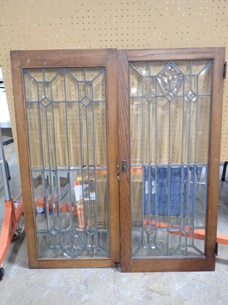 Two Vintage Leaded Glass Cabinet Doors - Roughly 45x20" each (1 of 7)