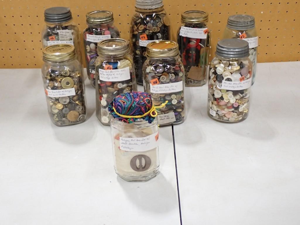 9 Antique and Vintage Jars of Buttons and 1 Jar of Shell Buckles (1 of 7)