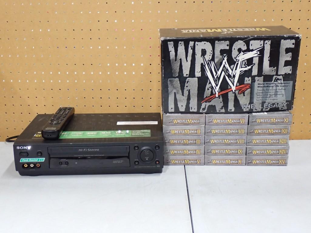 Wrestlemania The Legacy Box Set - I through XV plus a Sony VCR with Remote to play them (1 of 8)