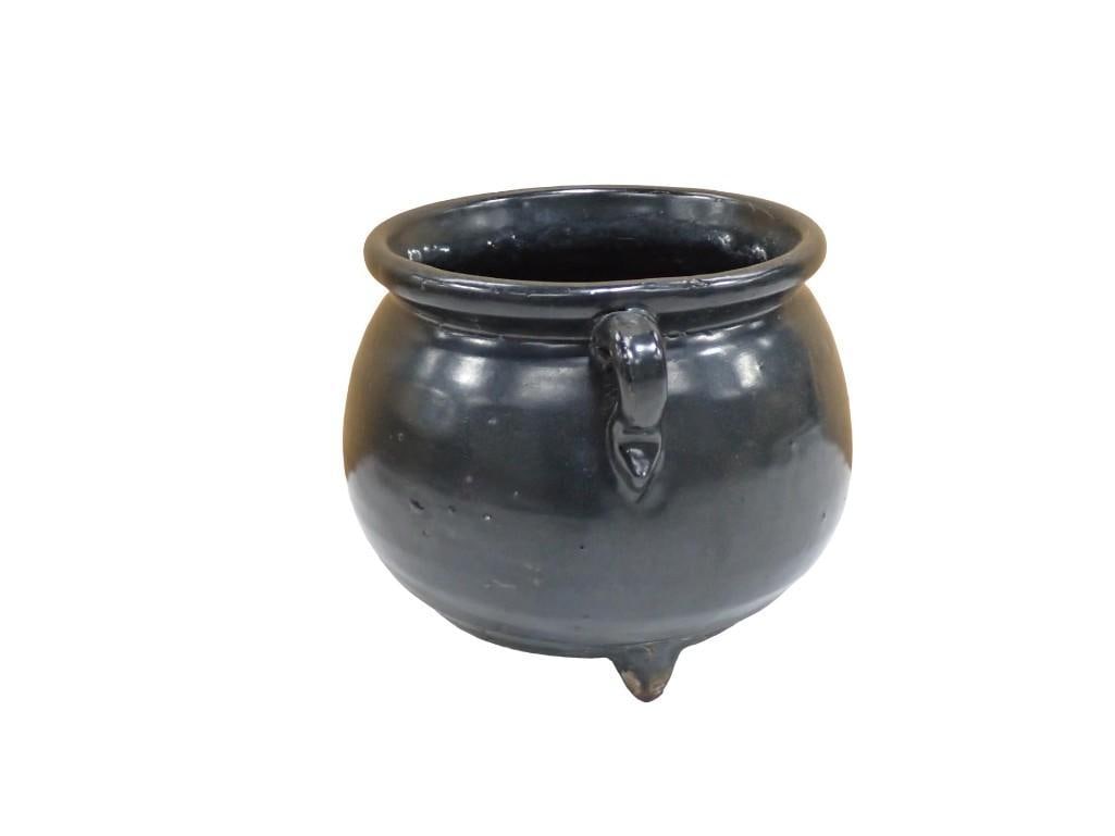 Black Ceramic Pot, Cauldron or Planter (1 of 6)