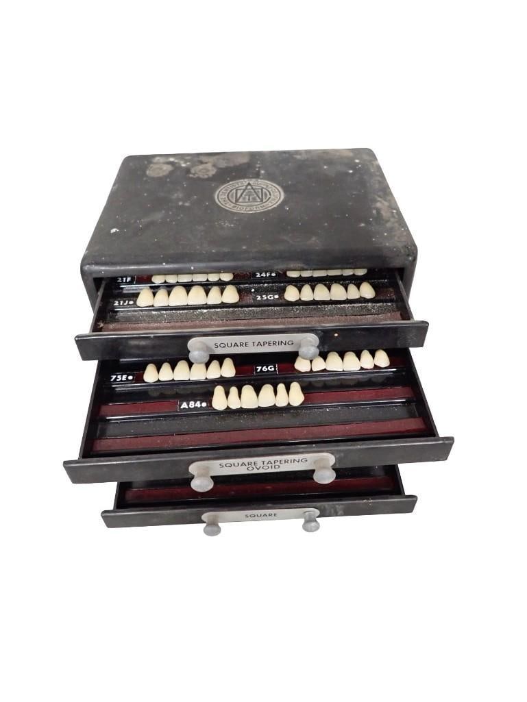 Vintage Dentists' Supply Co of NY Bioform Bakelite Cabinet with Assorted False Teeth: Vintage Dentists' Supply Co of NY Bioform Bakelite Cabinet with Assorted False Teeth - circa 1930's All pictures are considered part of the description and should be examined carefully by bid