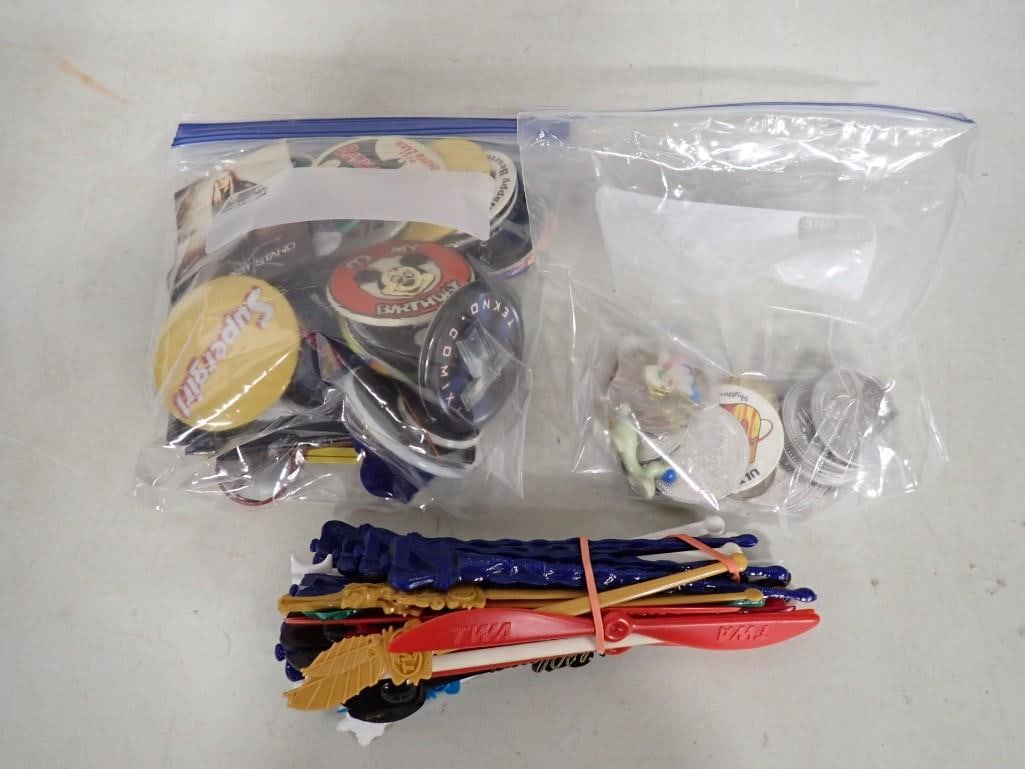 Smalls Lot including Buttons, Pins, Tokens/coins, Walt Disney, Wonder Woman, Batman, Mardi Gras, (1 of 14)