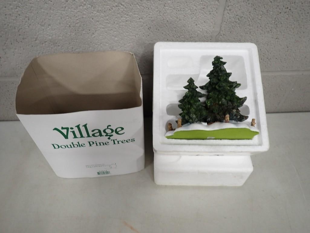 Department 56 Village Double Pine Tree Porcelain - With Original Box: Department 56 Village Double Pine Tree Porcelain - With Original Box All pictures are considered part of the description and should be examined carefully by bidders. Live Auctioneers is now offering L