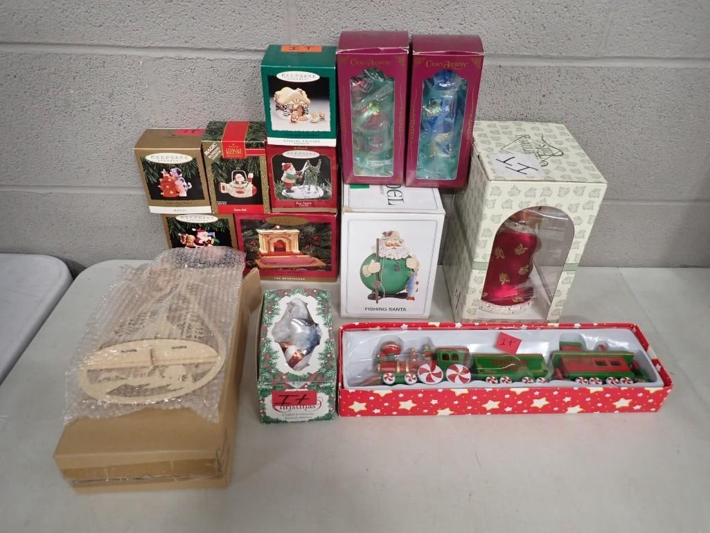 Christmas Lot including Hallmark Keepsake Ornaments, Fishing Santa, Peppermint Express Train, (1 of 9)