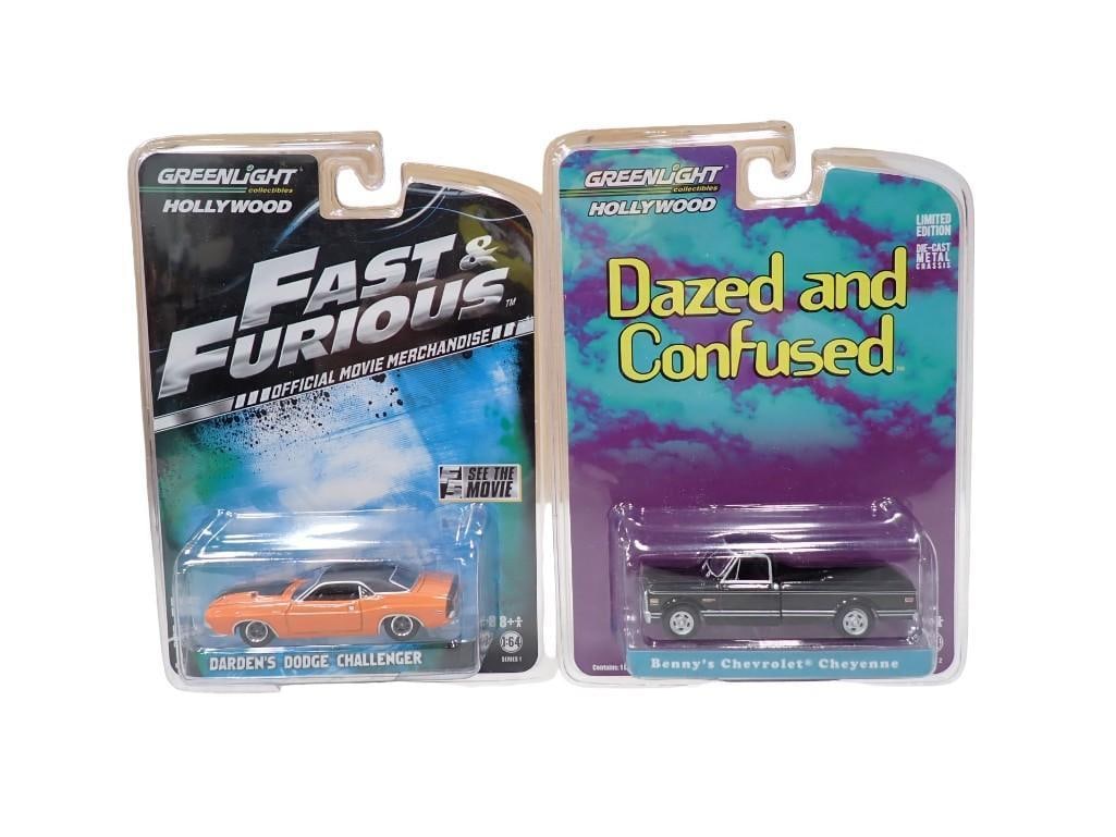 2 Greenlight Hollywood Die Cast Cars incl Dazed and Confused and Fast & Furious New in Package 1:64: 2 Greenlight Hollywood Die Cast Cars incl Dazed and Confused Benny's Chevrolet Cheyenne and Fast & Furious Darden's Dodge Challenger New in Package 1:64 Scale Limited Edition Model C