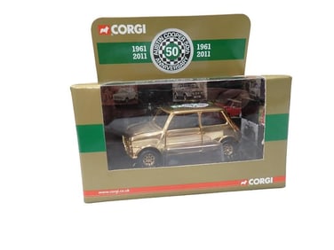 Corgi 24K Gold Plated 50th Anniversary Austin Cooper Die Cast Car in Original Box