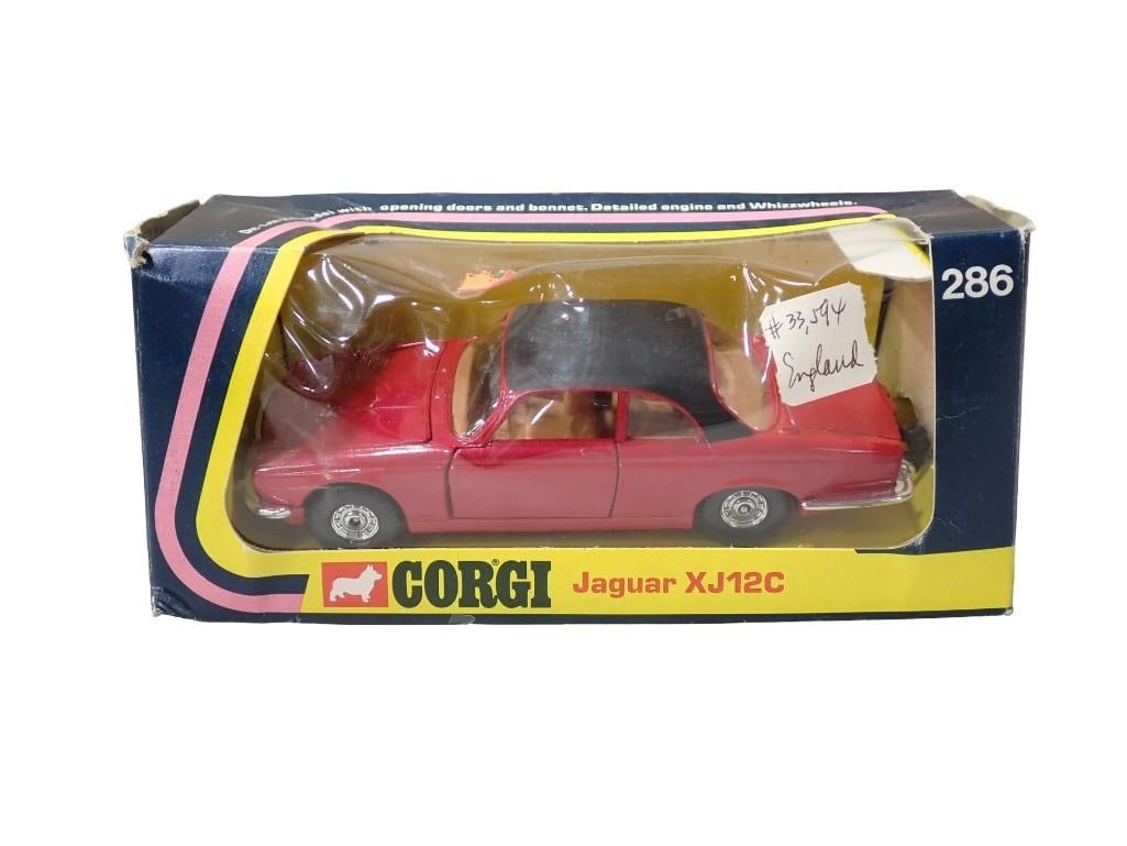 Corgi No 286 Jaguar XJ12C Die Cast Model Car in Original Box: Corgi No 286 Jaguar XJ12C Die Cast Model Car in Original Box Condition: box has wear All pictures are considered part of the description and should be examined carefully by bidders. Live Auction