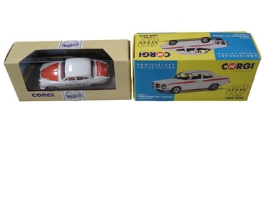 2 Corgi Model Cars incl 60 Years Fold Escort MK1 Mexico Diamond White VA09519 and 96685 Jaguar MK II