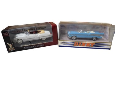 2 Die Cast Model Cars incl Road Signature 1949 Cadillac Coupe de Ville and Matchbox Dinky 1957 Chevr