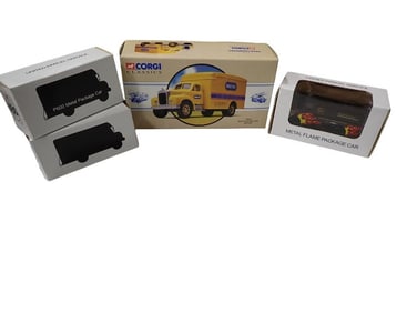 4 Die Cast Model Delivery Vans incl Corgi 98453 Mack B Series Van Breyer, UPS Metal Flam Package Car