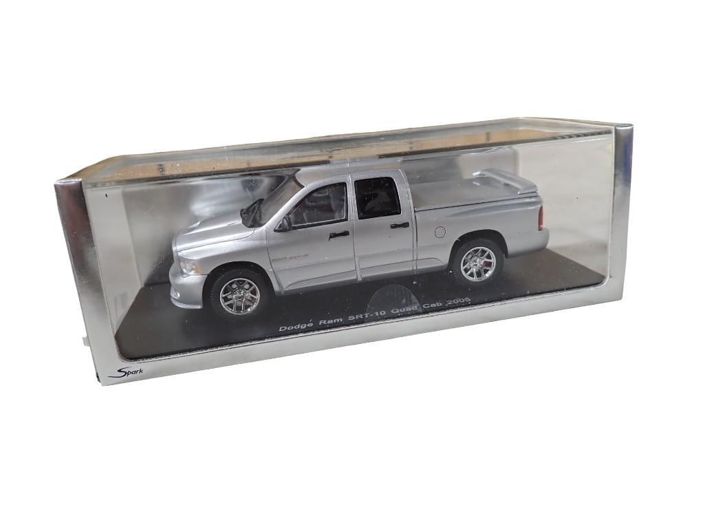Spark Model 2005 Dodge Ram SRT-10 Quad Cab Pick Up Truck Silver 1:43 Scale Model in Original: Spark Model 2005 Dodge Ram SRT-10 Quad Cab Pick Up Truck Silver 1:43 Scale Model in Original Package with Acrylic display All pictures are considered part of the description and should be examined car