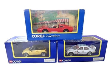 3 Corgi Die Cast Model Cars incl Ferrari 308 GTS,  BMW 320i (Style B), Mini Cooper