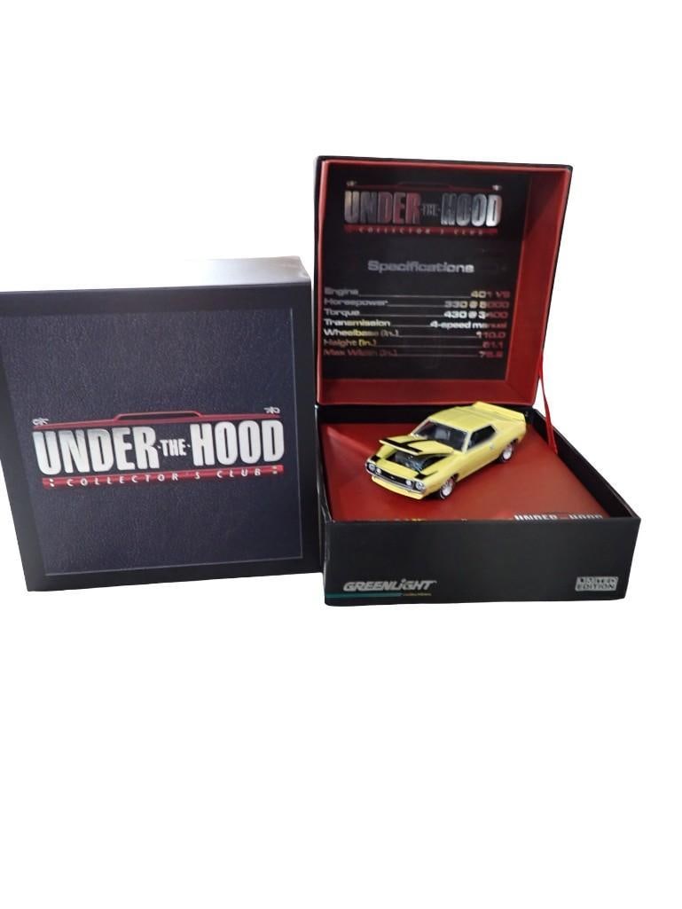 Greenlight Under the Hood Collector's Club 1971 AMC Javelin AMX Die Cast Model Car: Greenlight Under the Hood Collector's Club 1971 AMC Javelin AMX Die Cast Model Car Yellow and Black in Original Box All pictures are considered part of the description and should be examined caref