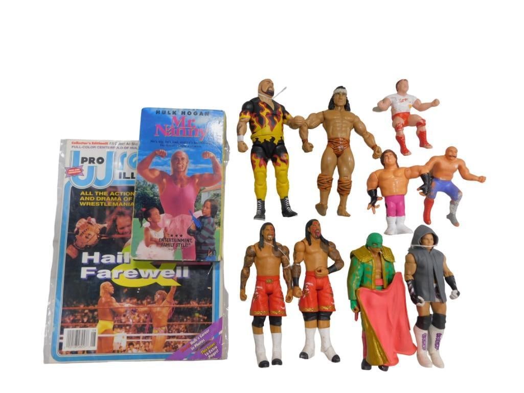 WWE WWF Wrestling Action Figures incl Jimmy Superfly Snuka, Iron Sheik, Jimmy Uso,: WWE WWF Wrestling Action Figures incl Jimmy Superfly Snuka, Iron Sheik, Jimmy Uso, Bam Bam Bigelow and more plus Mr Nanny VHS, Pro Wrestling Illustrated Aug 1992 All pictures are considered part of t