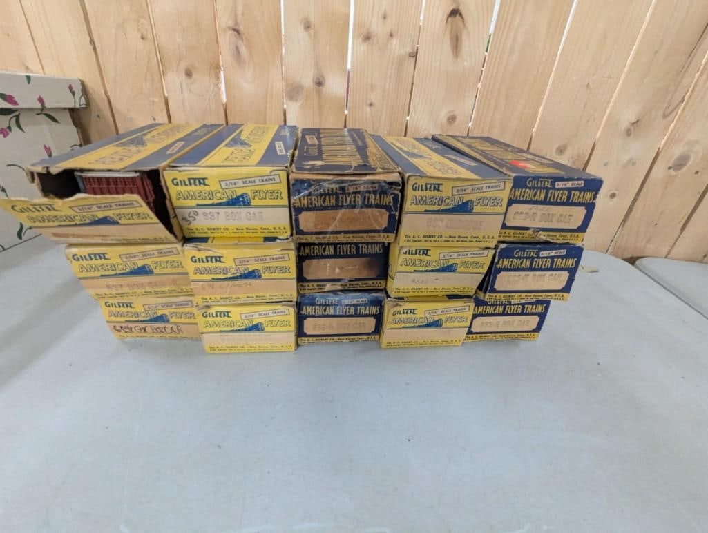 Lot of 15 Vintage Gilbert American Flyer Trains with original boxes: Lot of 15 Vintage Gilbert American Flyer Trains with original boxes All pictures are considered part of the description and should be examined carefully by bidders. Live Auctioneers is now offering Li