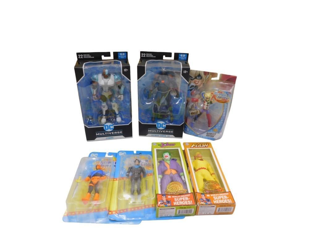 New i in Package Action Figures incl DC Multiverse Batman Earth 44, Cyborg, Harley Quinn, The Joker,: New i in Package Action Figures incl DC Multiverse Batman Earth 44, Cyborg, Harley Quinn, The Joker, Flash, McFarlane Toys DC Direct Nightwing and Deathstroke All pictures are considered part of the