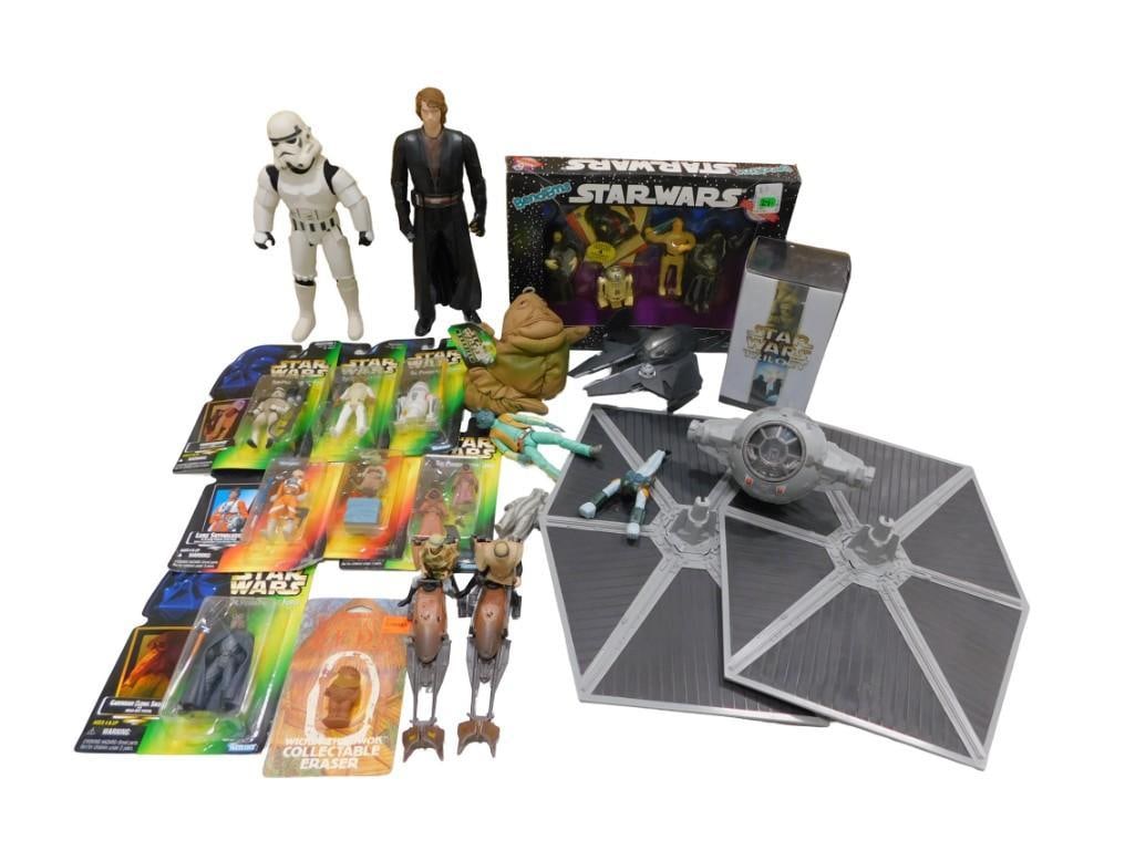 Star Wars Lot incl New in Package Action Figures, BendEms, Star wars Trilogy, Sith Starfighter,: Star Wars Lot incl New in Package Action Figures incl Luke Skywalker, Yoda, BendEms, Star wars Trilogy, Sith Starfighter, Vintage Wicket the Ewok Collectable Eraser with Package Back Card Only, Star W