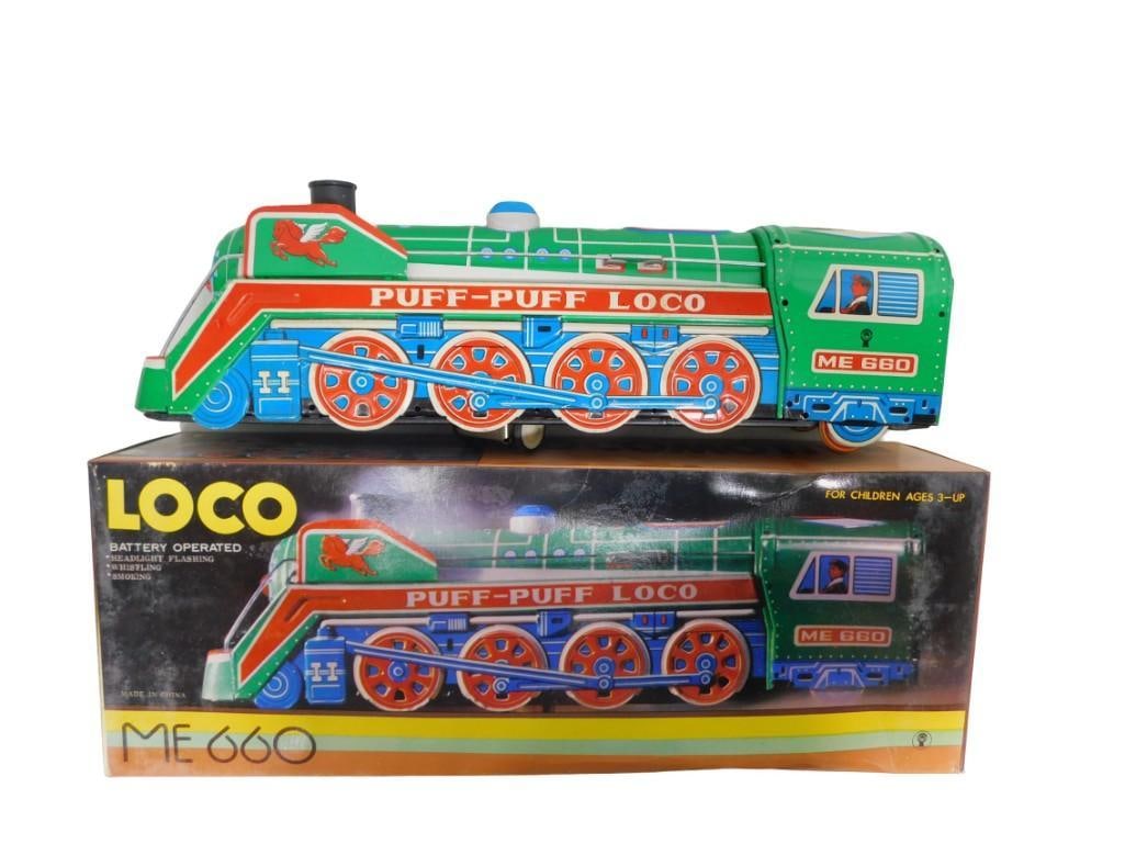 Vintage Puff Puff Loco Battery Operated Tin Toy Locomotive Train Engine ME 660 NOS New Old Stock (1 of 8)